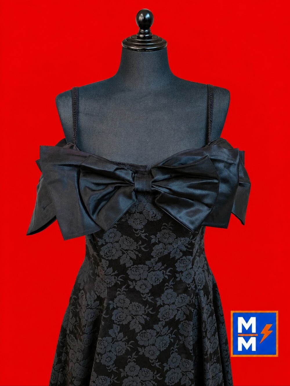 Statement Bow Black Cocktail Dress Floral Brocade Gothic Chic